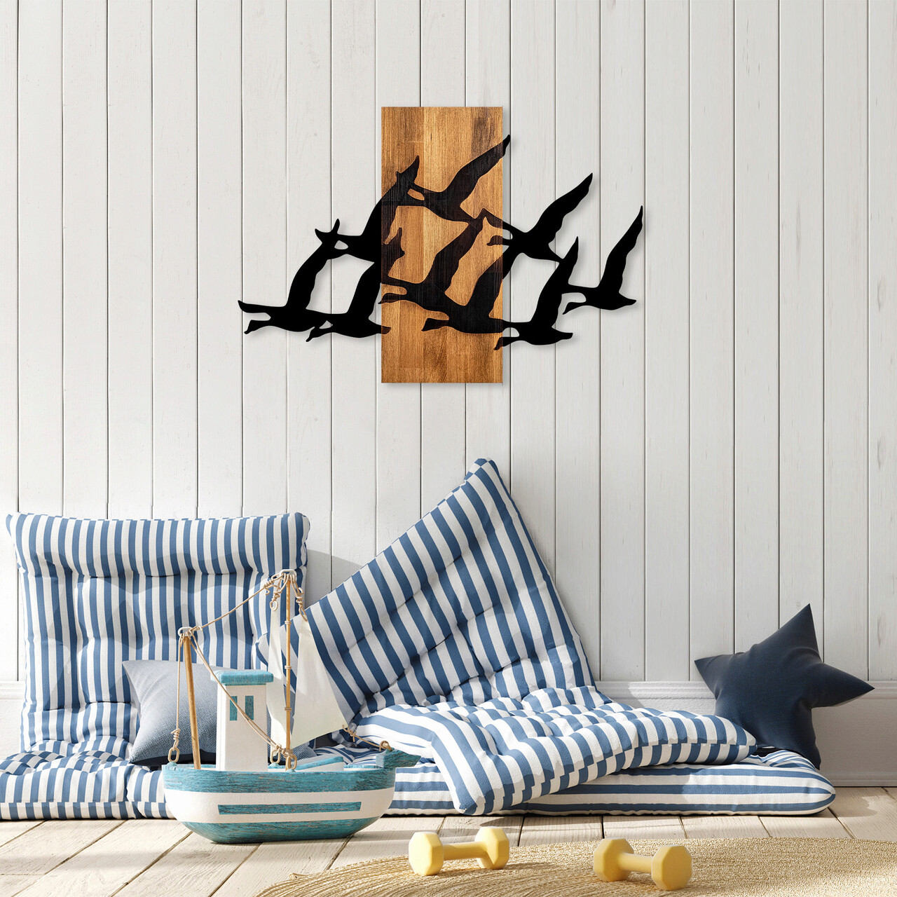Decoratiune de perete, Migrant Birds, Dimensiuni: 58 x 84 cm, Nuc / Negru - imagine 7